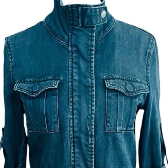 I❤️Ronson chambray tab sleeve drawstring waist zip/snap front jacket size XS - Picture 2 of 9